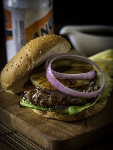 spicy teriyaki burger and grilled onion