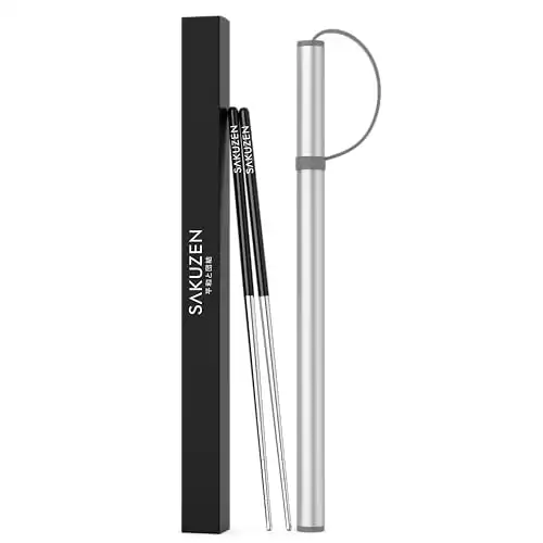 Sakuzen Premium Titanium Plated Stainless Steel Metal Chopsticks with Carrying Case