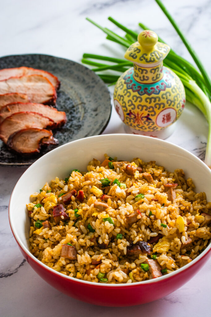 bbq pork (char siu) fried rice in a bowl