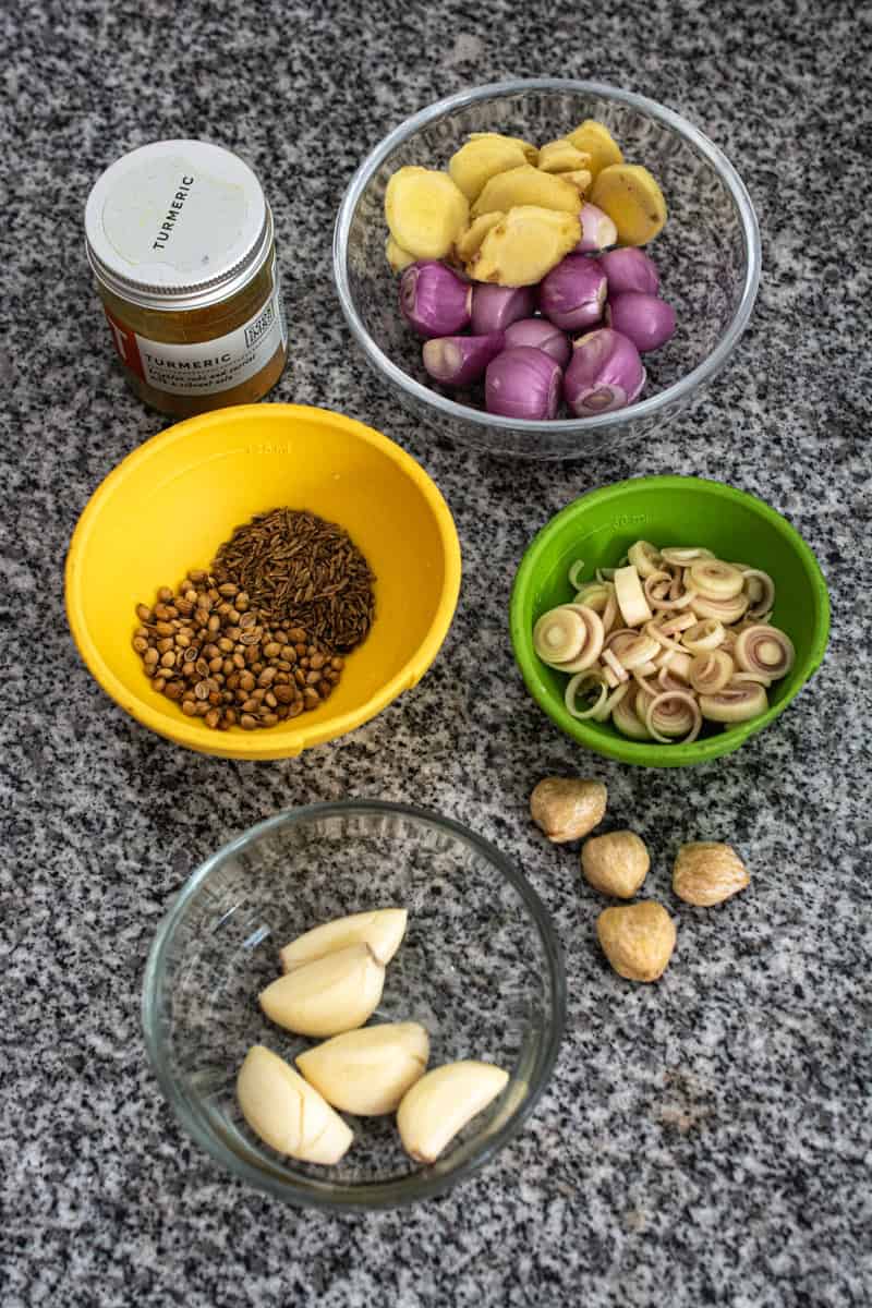 ingredients for soto ayam spice paste