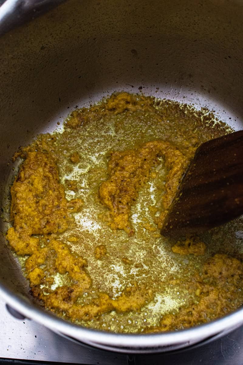 frying up soto ayam spice paste